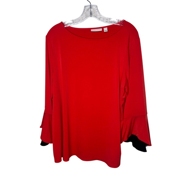 Susan Graver Tops - Susan Graver Red Bell Sleeve Boat Neck Top XL‎ Women's